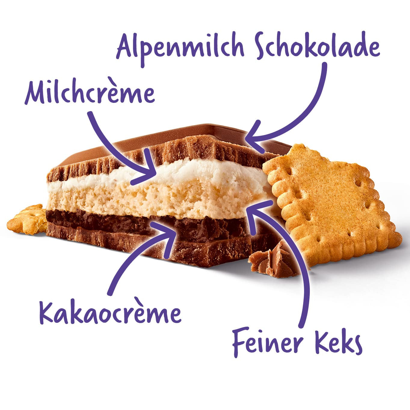 Milka Mmax chokolade og kiks – Alpine mælkechokolade med mælkecremefyld og sprøde stykker kiks – 300g