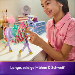 Unicornul Wildstar de la Unicorn Academy - 28 cm înălțime, unicorn original de Sophia din serialul Netflix, cu coamă și coadă reale, frâu și șa detașabile și perie, pentru copii cu vârsta de 4 ani și peste