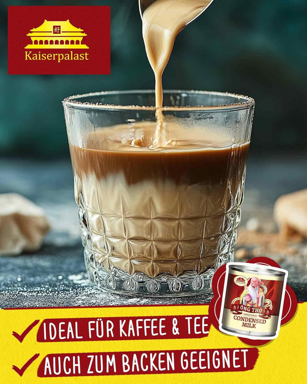 Kaiserpalast Kondenseret Mælk 8% Fettanteil, saft, til Süßen fra Kaffee og Tea eller zum Kochen og Backen, 1 x 397 g