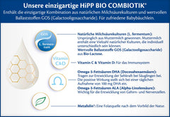 HiPP 2 Økologisk Combiotik (4 x 600 g), tilskudsmælk efter 6 måneder, med stivelse, naturlige kulturer af mælkesyre, GOS, Omega-3 (DHA, ALA), af bedste økologiske kvalitet
