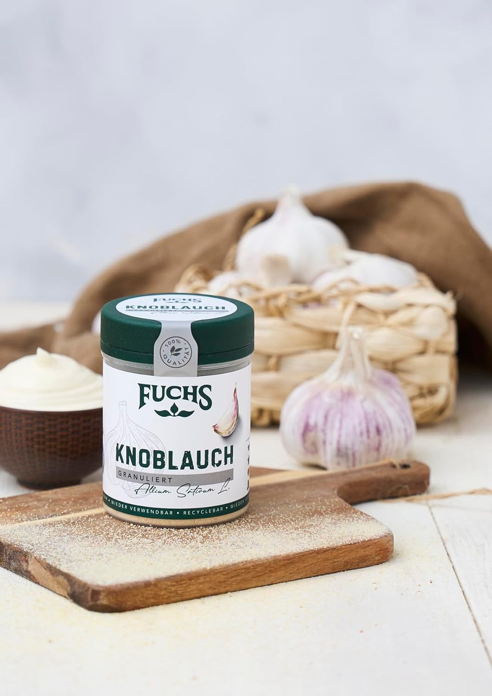 Fuchs Gewürze - Hvidløg granuleret - würzig-zwiebliger Geschmack für Tzatziki, Knoblauchbutter eller Gemüsegerichte - naturlige ingredienser - 85 g i wiederverwendbarer, genbrugsbarer Dosis