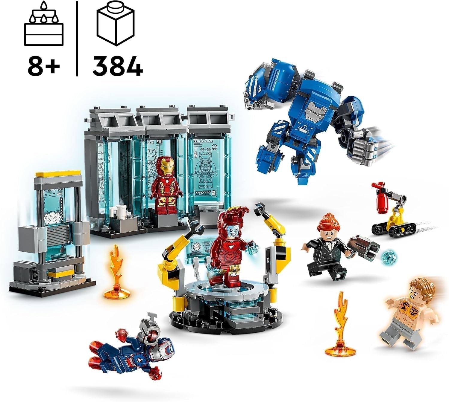 LEGO Marvel Iron Man's Laboratory: Hall of Armor - Superheltelegetøj med en mek-figur, 5 minifigurer inklusive Aldrich Killian - Avengers-gave til drenge og piger i alderen 8+ 76315 Byggesæt Beuche den LEGO-Store