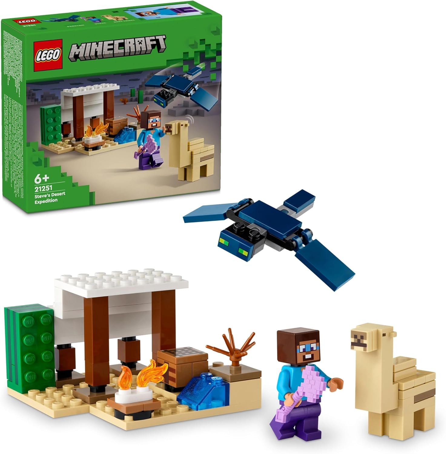 LEGO Minecraft Steves ørkenekspedition, videospilsæt til drenge og piger, Steve Biome, hus, figurer og kamellegetøj, gamergave til 6 år gammel 21251 byggesæt Besuche den LEGO-Store standardtitel