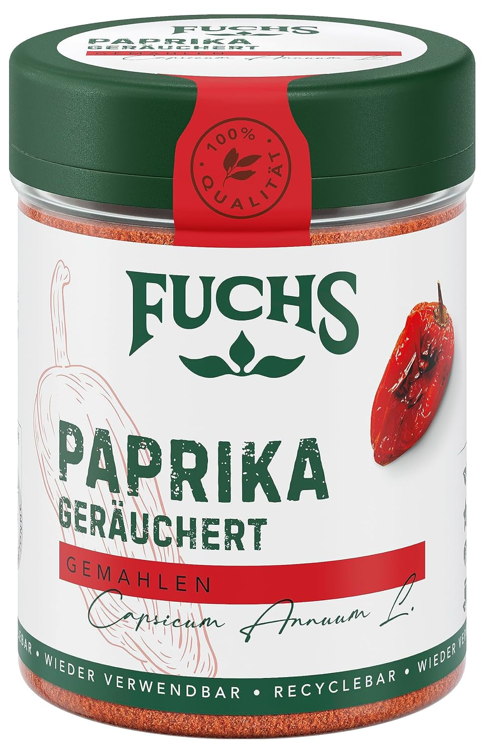 Fuchs Gewürze - Paprika geräuchert gemahlen - rauchiger Gesmack für BBQ, Gulasch eller Tofu - naturlige ingredienser - 60 g i wiederverwendbarer, genbrugsbarer Dosis