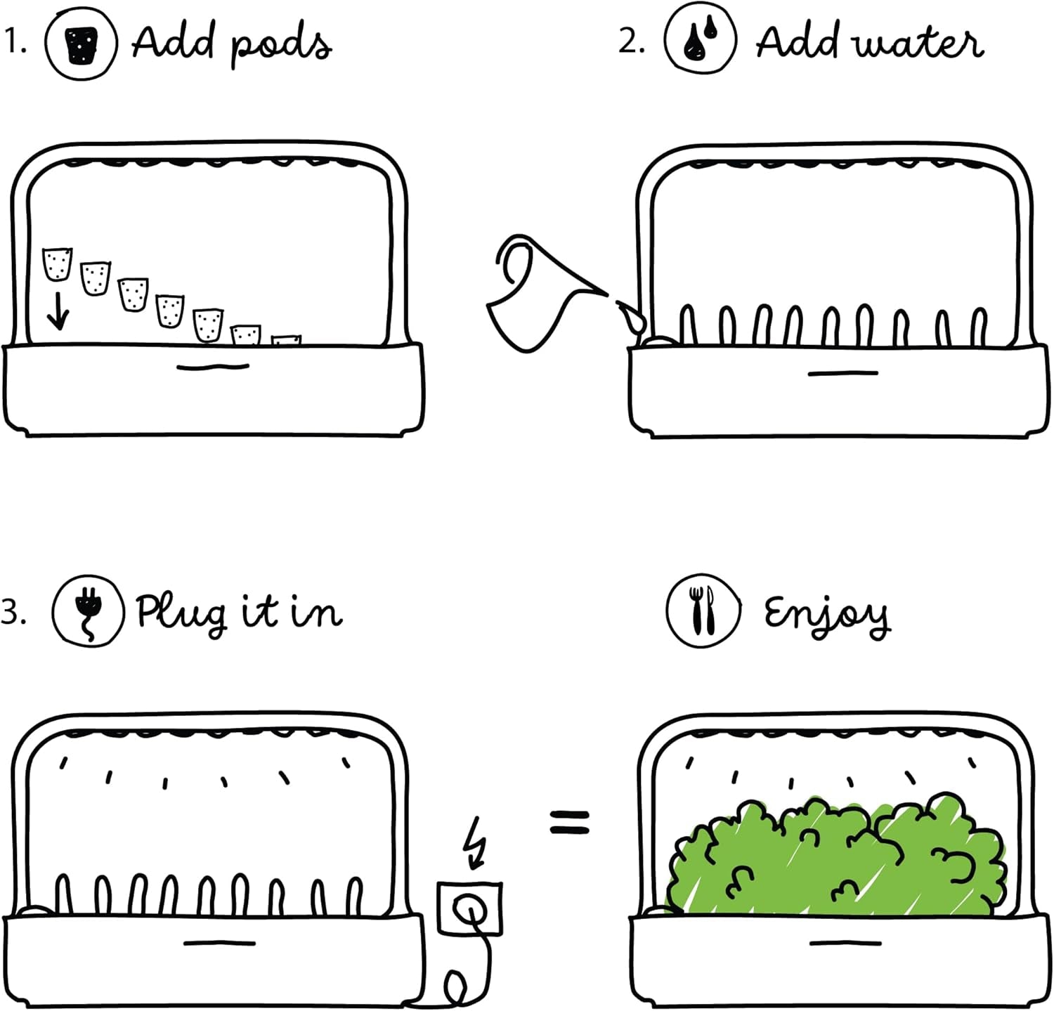 Klik og gro indendørs have, lettere end hydroponisk dyrkningssystem, LED Smart Garden, Urtehave, Indendørs drivhus med 9 plantekapsler inkluderet (hvid)