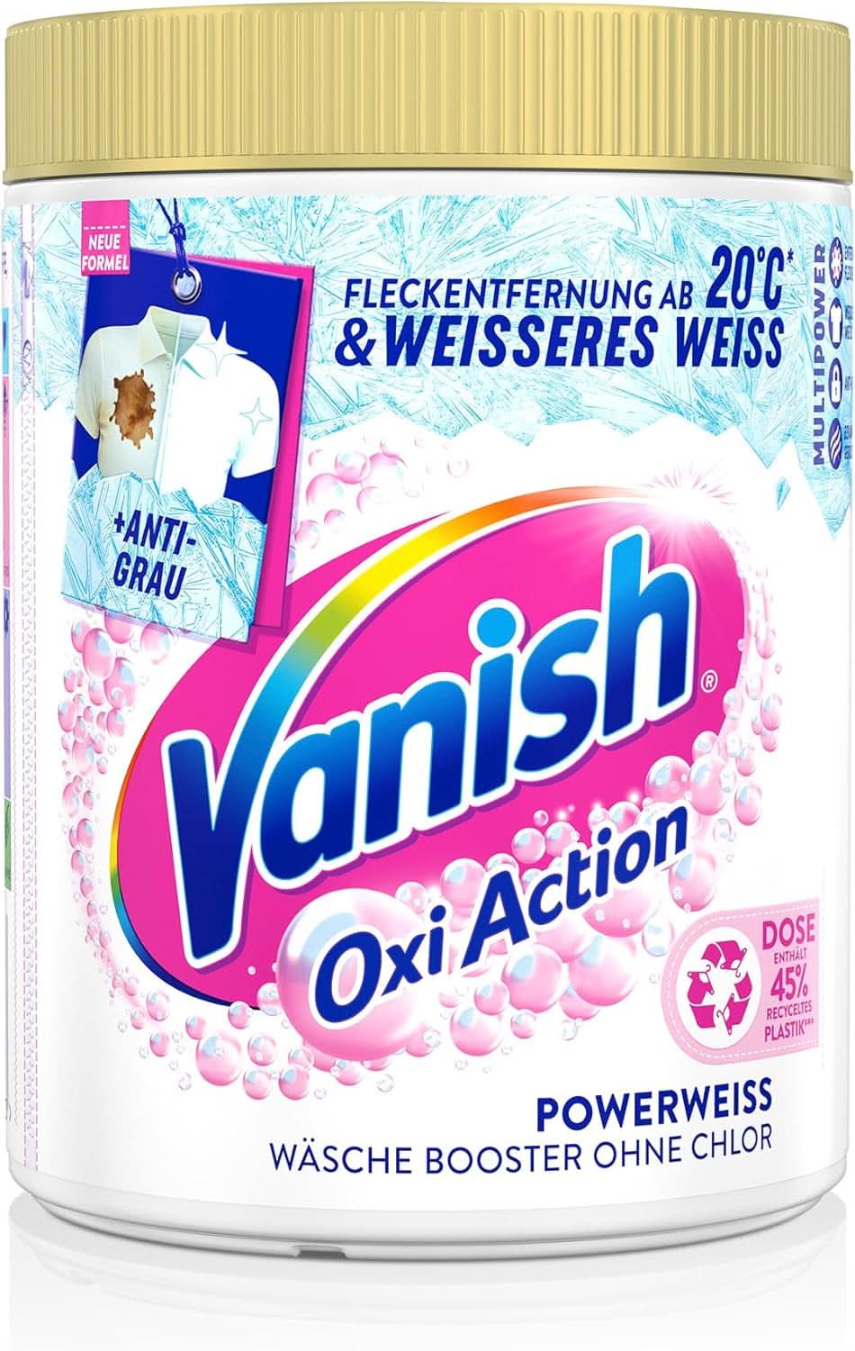 Vanish Oxi Action Powerwhite Powder - 1 X 1.125 Kg - pletfjerner og vaskepulver uden klor - til hvidt vasketøj Vaskemidler Naty Shop
