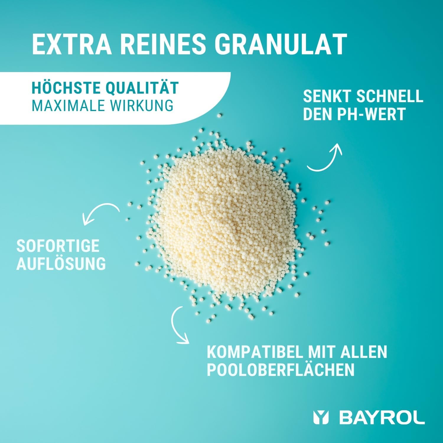BAYROL e-pH-Minus granulat 6 kg - reducerer hurtigt og effektivt for høje pH-niveauer i pools - nem dosering direkte i vandet - inkluderer doseringsbæger - pH-reducer - pH-justering til pools