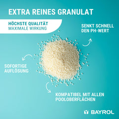 BAYROL e-pH-Minus granulat 6 kg - reducerer hurtigt og effektivt for høje pH-niveauer i pools - nem dosering direkte i vandet - inkluderer doseringsbæger - pH-reducer - pH-justering til pools