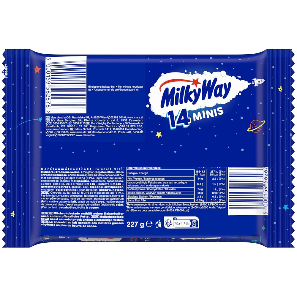 Mini bulk chokoladepakke, minichokoladebarer med nougatcremekaramel, 227 g, chokoladegaveidé, stor chokoladepakke