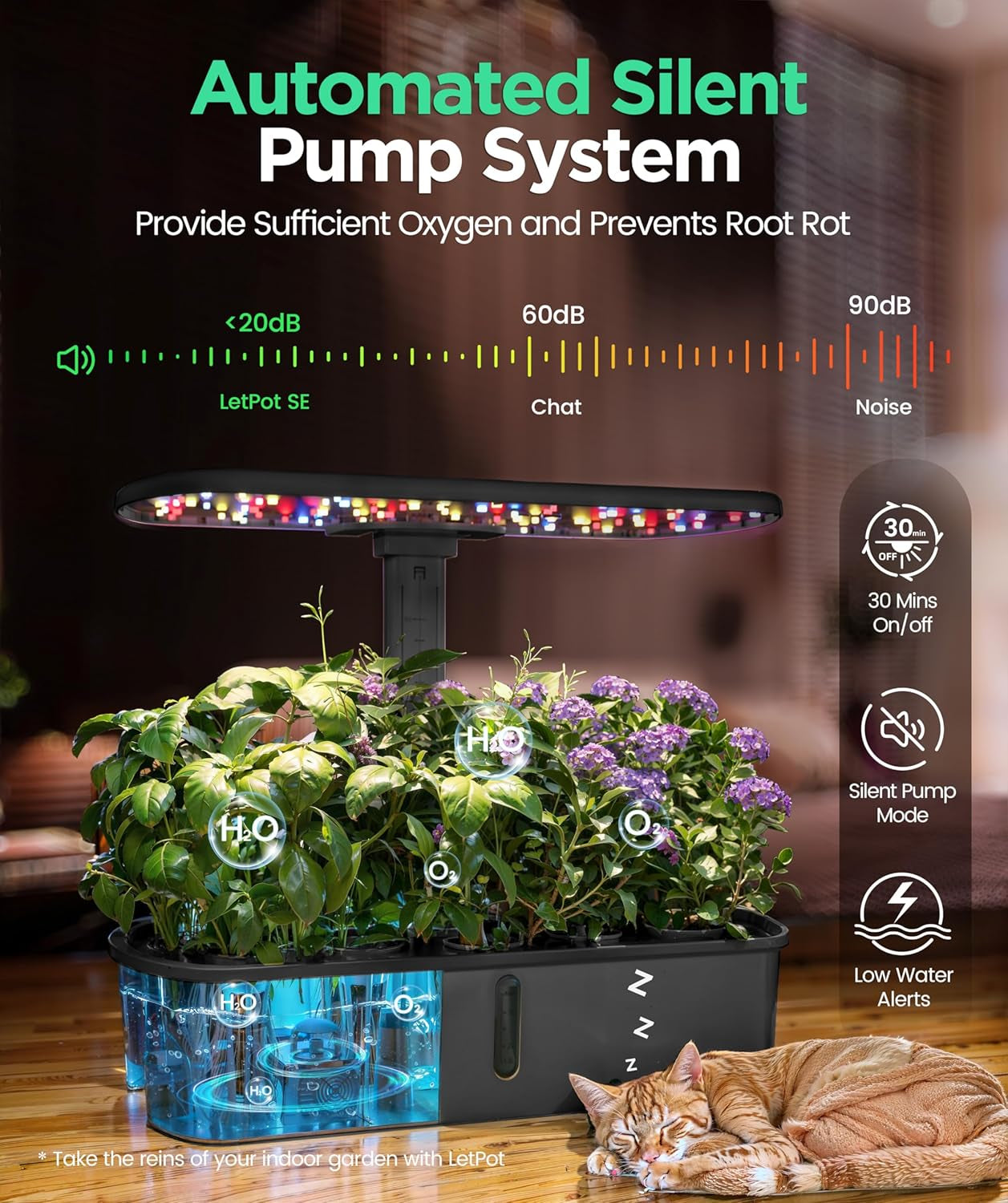 LPH-Air Hydroponic Grow Systems Kits WiFi Styret af App 24W Smart Indoor Garden Grow Light Full Spectrum 10 Kapsler Plantekasse Indendørs Havearbejde Gavesæt