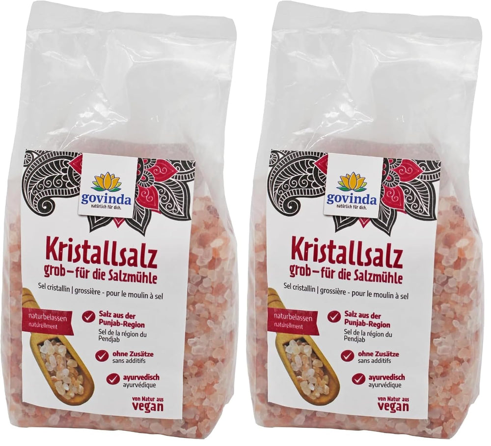 Govinda Kristallsalz - groft (1 kg) | 250 Millionen Jahre alt | Salz aus der Punjab-regionen | 100% naturlig skønhed & ohne Zusätze | Ayurvedisk | Vegansk | Ideel til saltmøllen