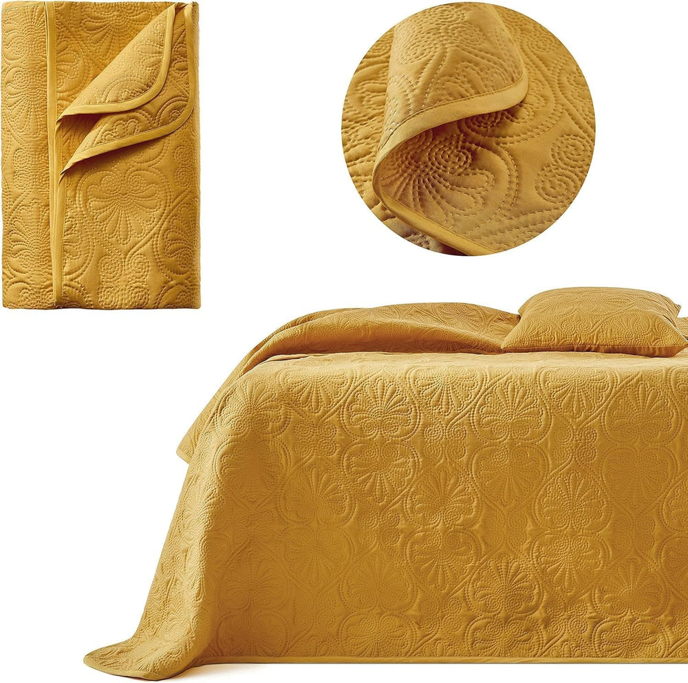 ROOM99 Leila Elegant sengetæppe i cremefarvet 240 X 260 Cm Alsidigt sengetæppe som sengetæppe eller sofa Pladetæppe til seng og sofa Tæppestil Ideel som sengetæppe Senge og tæpper Beuche den ROOM99-Store Sennep 220X240