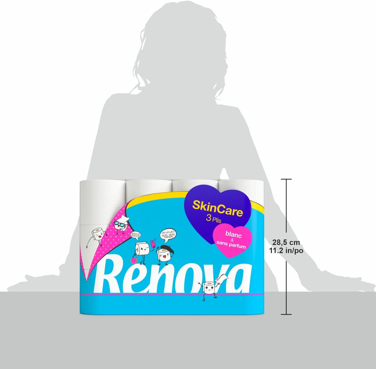 Hârtie igienică Renova Skincare, 3 straturi, albă, 24 role