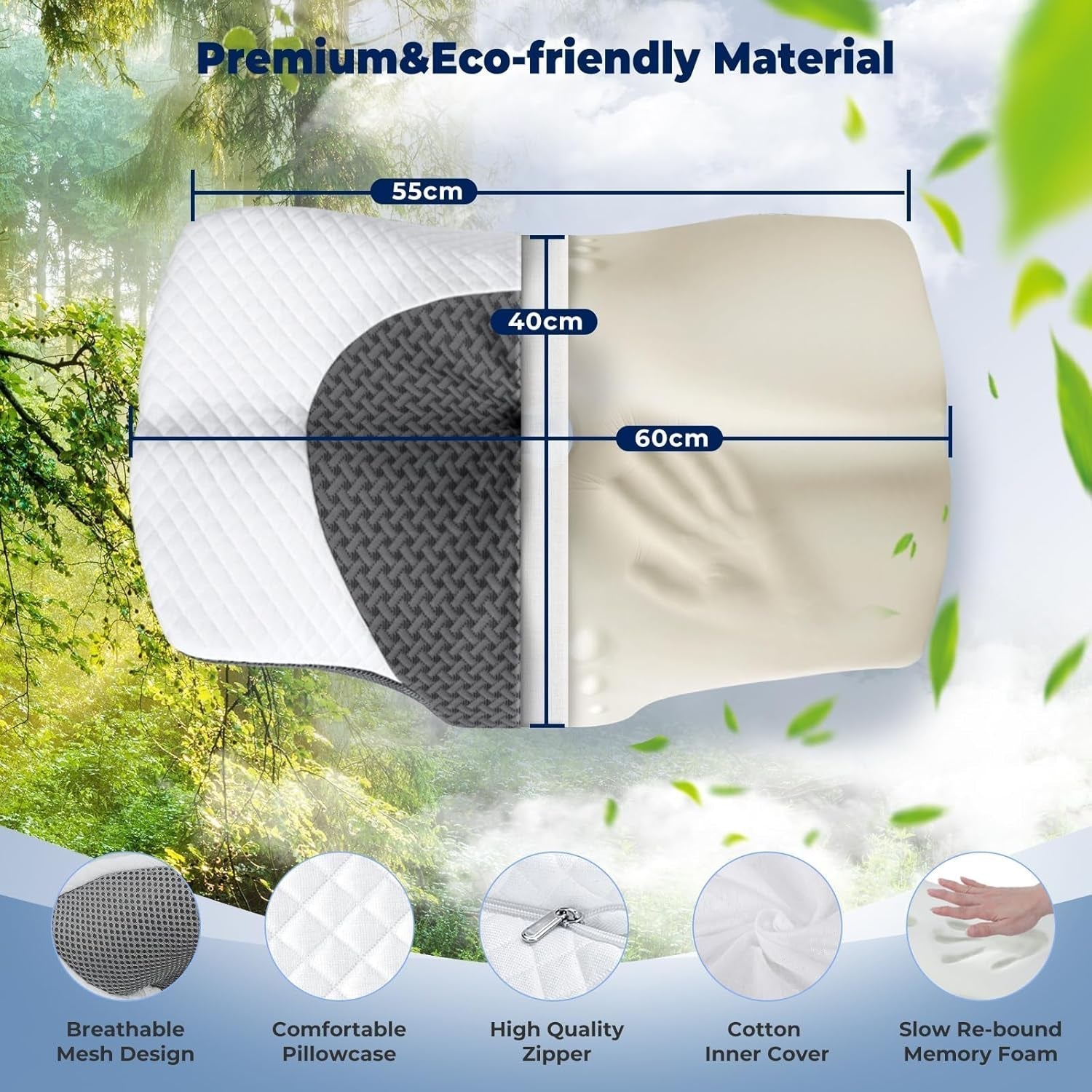 SAHEYER pernă ortopedică pernă de susținere a gâtului pernă pentru cap, pernă ergonomică pentru gât pernă pentru dormit lateral 60 X 40 X 13/11 cm pernă din spumă cu memorie pentru dormit lateral, spate și stomac Perne ortopedice cervicale Naty Shop