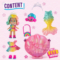 Mermaids Coral Meerjungfrauen-Puppe med 1 Muscheltasche, 1 Meerjungfrauenschwanz, 1 Haustier, Kleidung, Accessories og Schuhe