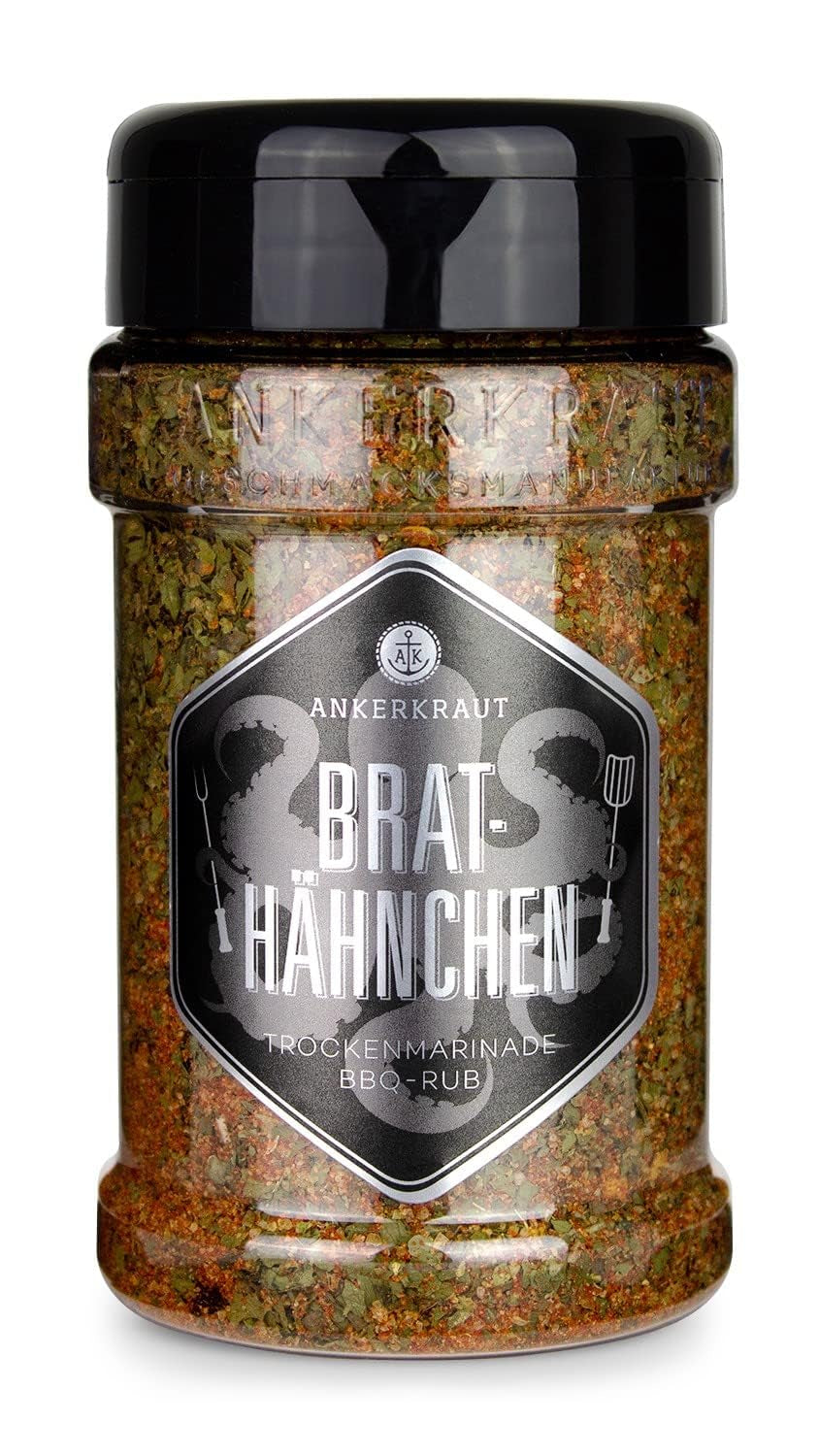 Ankerkraut Brathähnchen, Marinade für knuspriges Hähnchen, Chicken Gewürzsalz für Grill, Backofen og Pfanne, Chicken-Wings selber würzen, BBQ-Rub, 200g im Streuer