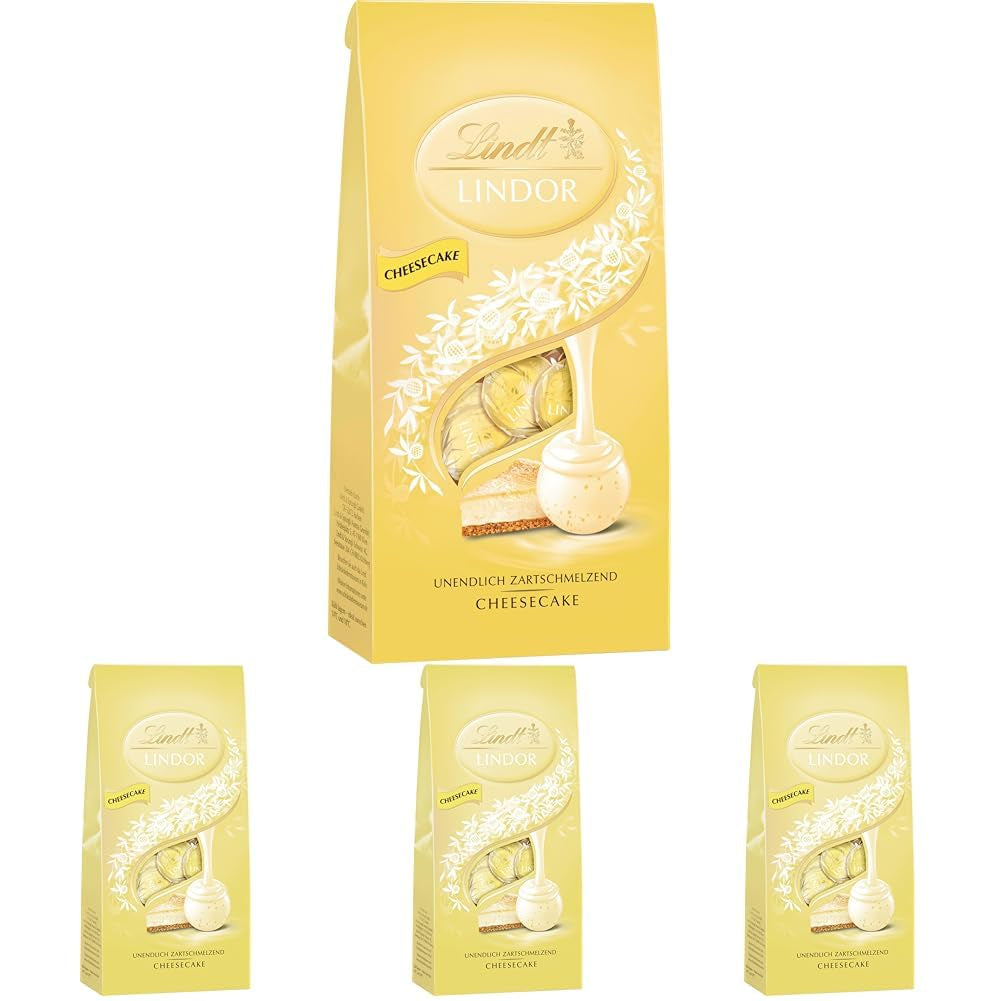 Lindt LINDOR chokolade cheesecake kugler | 137g pose | Mælkechokolade med smelte-i-mund-cheesecake-fyld | Gave af chokolade | Gave af chokolade | LINDOR 75 år (pakke med 4)