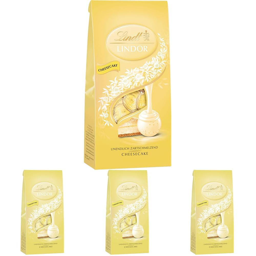Lindt LINDOR chokolade cheesecake kugler | 137g pose | Mælkechokolade med smelte-i-mund-cheesecake-fyld | Gave af chokolade | Gave af chokolade | LINDOR 75 år (pakke med 4)