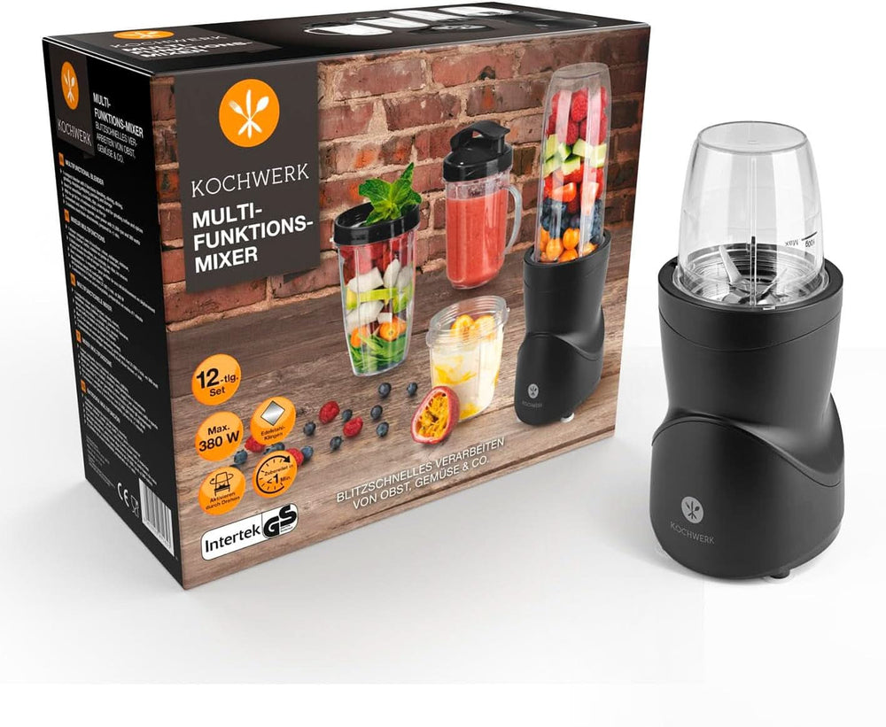 Smoothie Maker 12-Tlg | To-Go Deckel & 4 Mixbeholdere | Für Obst, Gemüse & Nüsse | Myte Ice-Crush Funktion | Mini-Standmixer Zum Mixen, Rühren, Zerkleinern, Mahlen, Hacken & Pürieren | BPA-fri Kitchen Naty Shop
