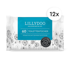 LILLYDOO vådservietter til toilet 720 stk (12 x 60) 100% plastfri, skyllebare klude Parfumefri