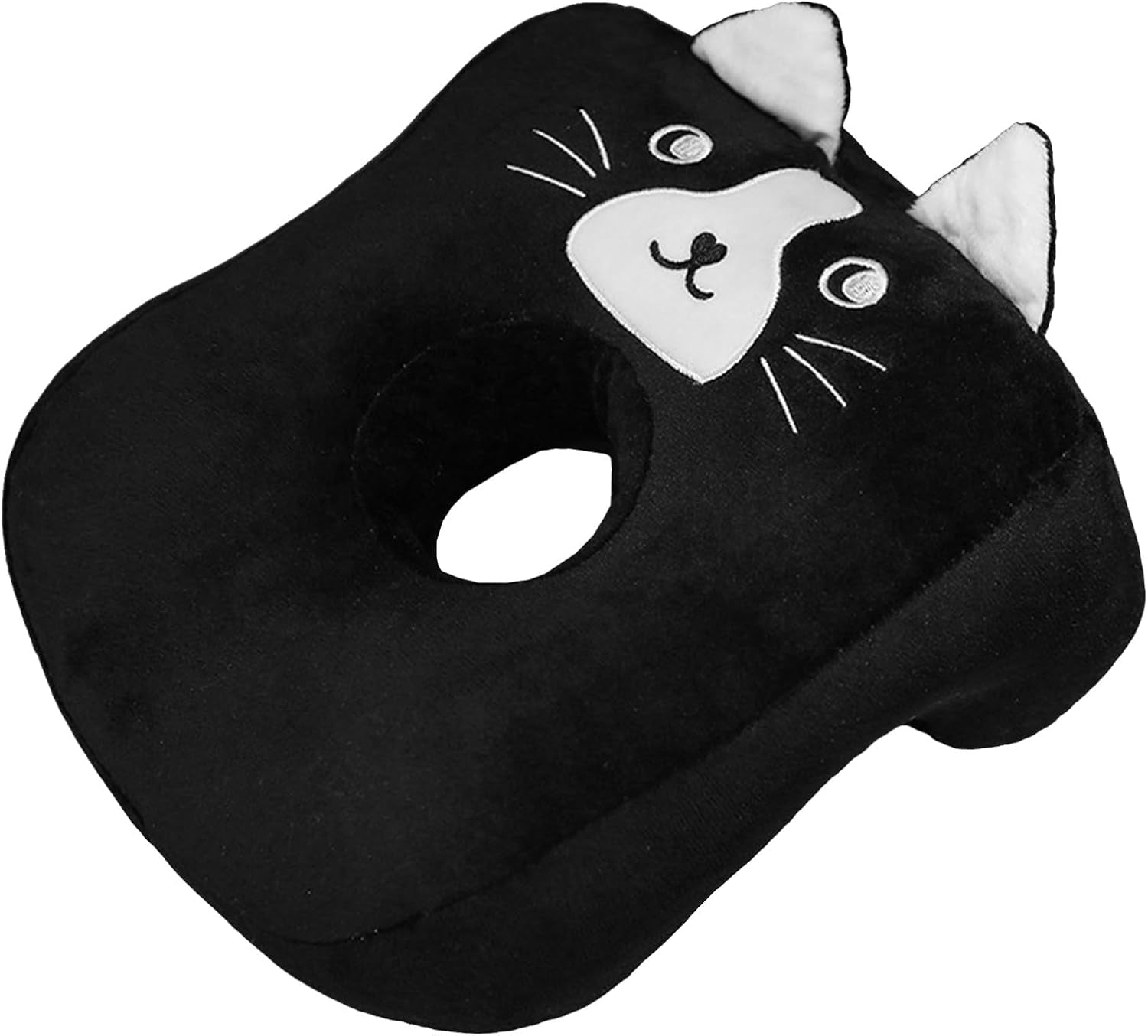 Pernă de somn pentru birou, bumbac de memorie, pernă drăguță cu gaură pentru ureche, pernă de somn moale, pernă pentru urechi pentru dormit lateral pentru femei, fete, copii (pisoi gri) Perne ortopedice cervicale Naty Shop Pisică neagră
