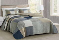 Chezmoi Collection Addy Patchwork Quilt Sæt Forvasket Bomuld Letvægts Vendbar Hele sæsonen Oversized 3 dele Navy White Grå Taupe Plaid Quilts & Quilts Naty Shop Plaid Patchwork Taupe Oversized King