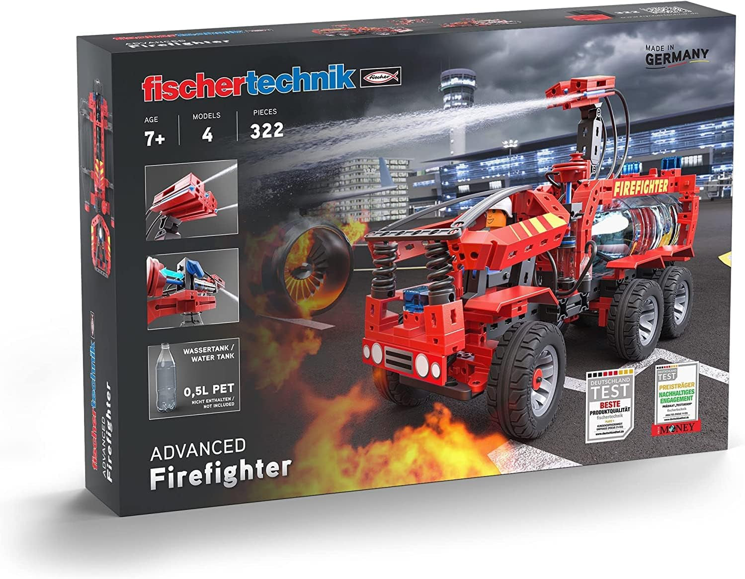 fischertechnik 564069 Advanced Firefighter – Bausatz für Kinder ab 7 Jahre, Experimentierbaukasten mit Feuerwehrauto & Spritzfunktion, fremmer teknisk forståelse, Schwarz, Mittel