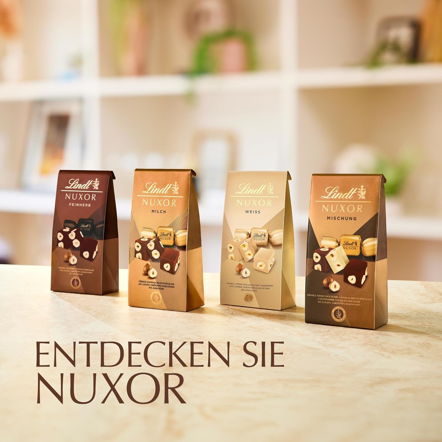 Lindt Chokolade | NUXOR mælkechokoladepose | 103g | Cremet Gianduja mælkechokoladetern med ristede hasselnødder | Chokolade gave