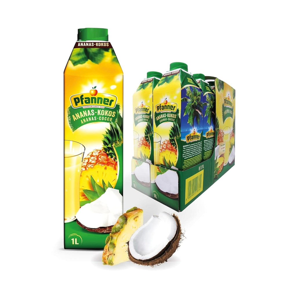 Pfanner Frugtnektar med jordbær (8 X 1 liter) - 30 % frugtindhold - jordbærdrik Naty Shop ananas og kokosnød