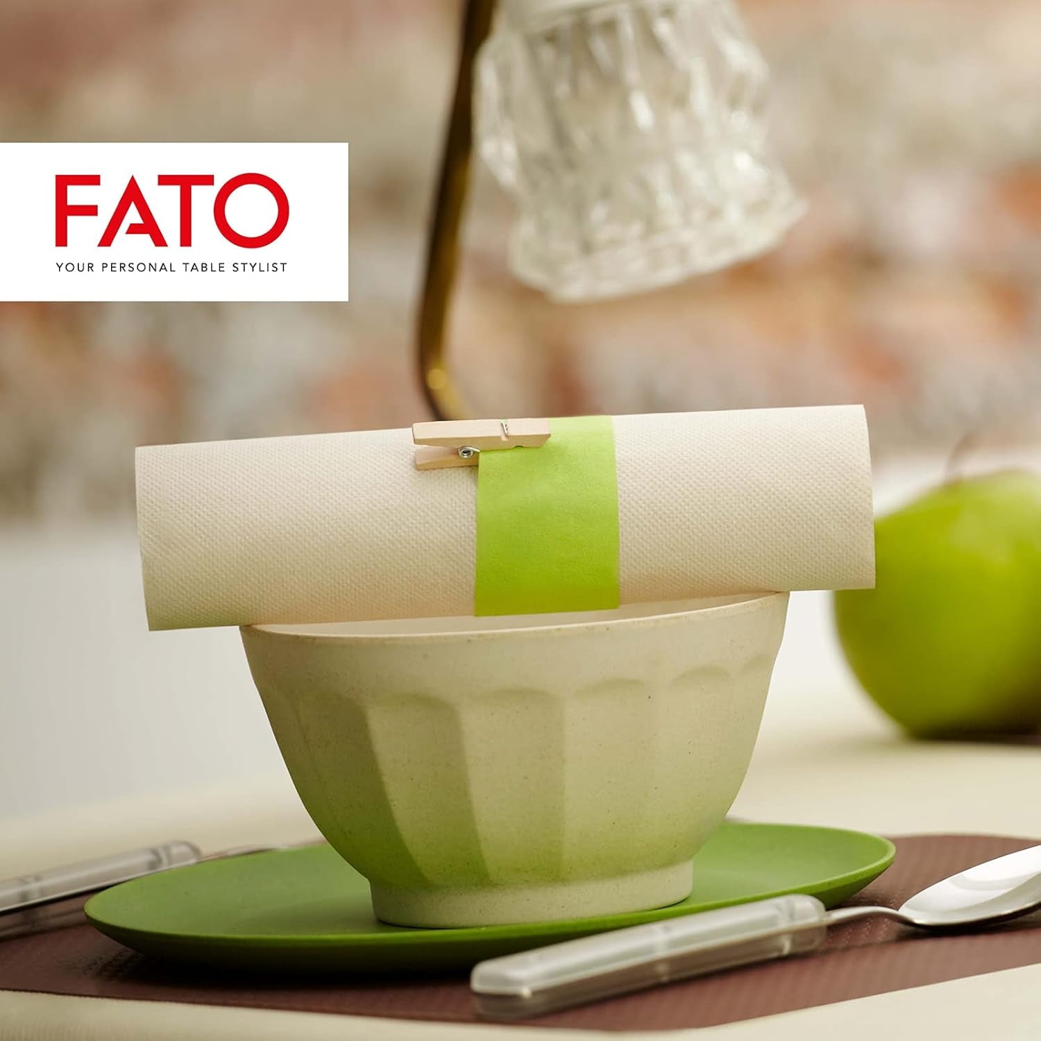 Fato - Șervețele de hârtie de unică folosință naturale pliate 4 ori, ecologice, pachet de 40 de șervețele, mărimea 38X38, 2 straturi, 100% hârtie reciclată