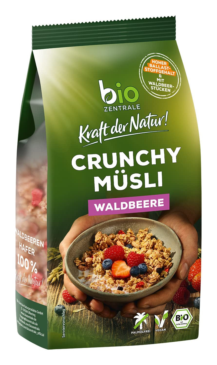 Sprød müsli med bær Biozentrale | 375 g økologisk müsli | Ideel til morgenmad og din kop takeaway müsli | Et alternativ til müslibarer