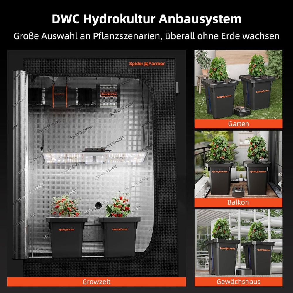 Spider Farmer DWC Hydroponic Grow System 27L/7 Gallon Dybtvandsdyrkning Nyt trekantet lågdesign Cirkulerende dryp havesystem med pottedrypsæt 8W luftpumpe 2 spande
