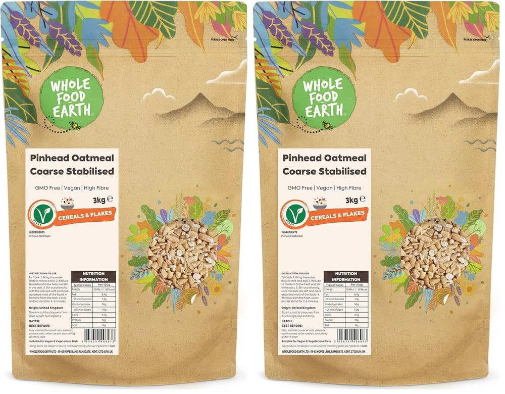 Wholefood Earth Pinhead Havregryn Groft stabiliseret 3kg | Ikke-GMO | Rig på fibre