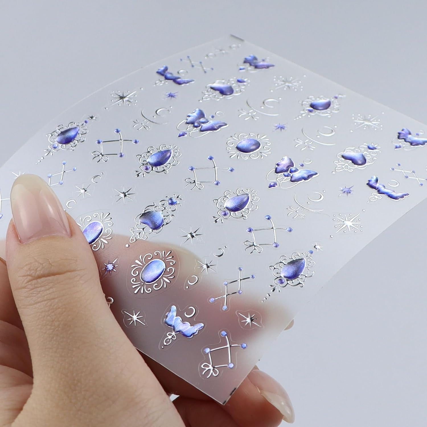 JMEOWIO 3D Nagelsticker Blauer Nail Art Sticker Selbstklebend Nagelaufkleber 5D Stereoskopisch Mondstern Dekoration Nageldesign Zubehör 1 Blatt