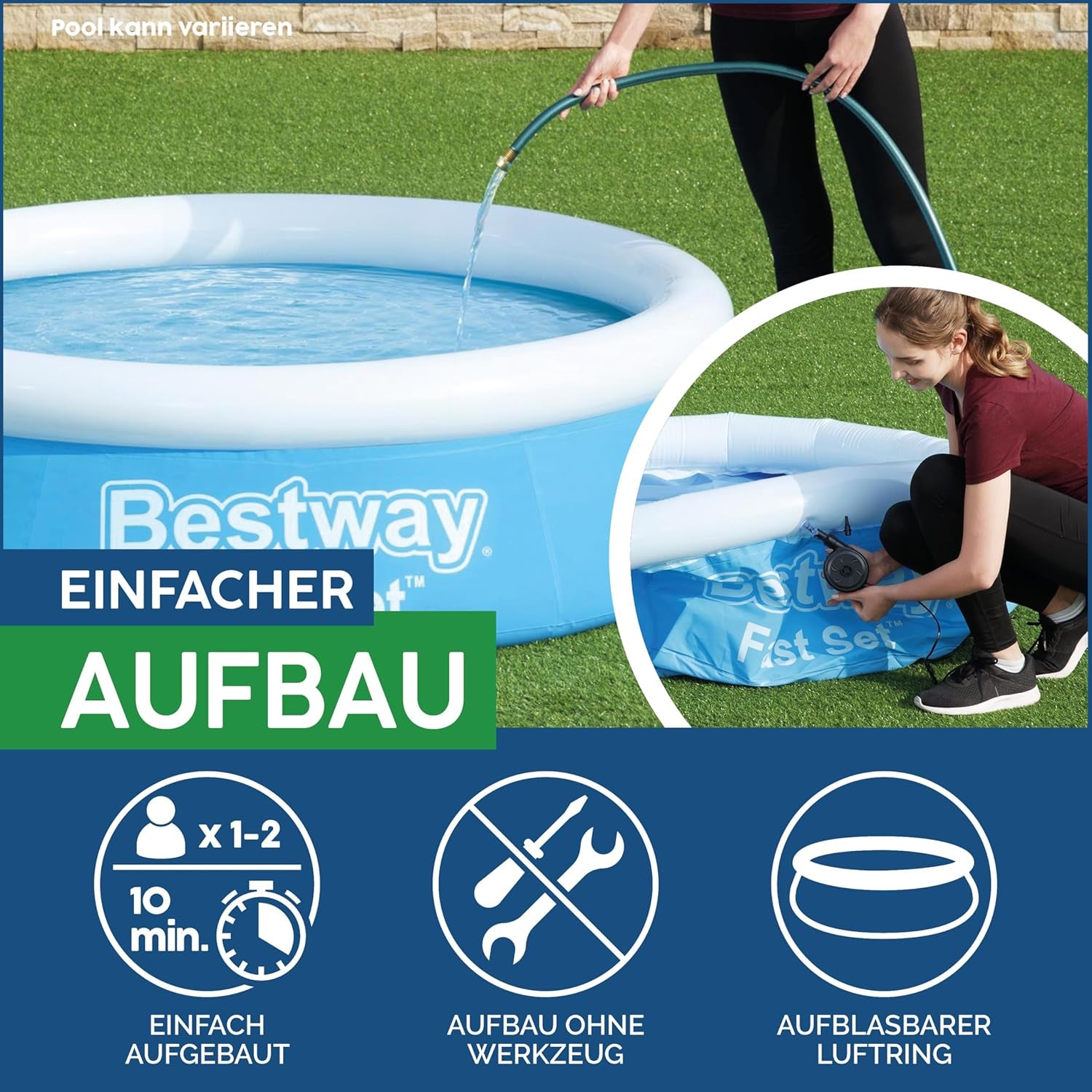 Piscină supraterană Bestway Fast Set fără pompă 305 x 66 cm, albastră, rotundă (57456)