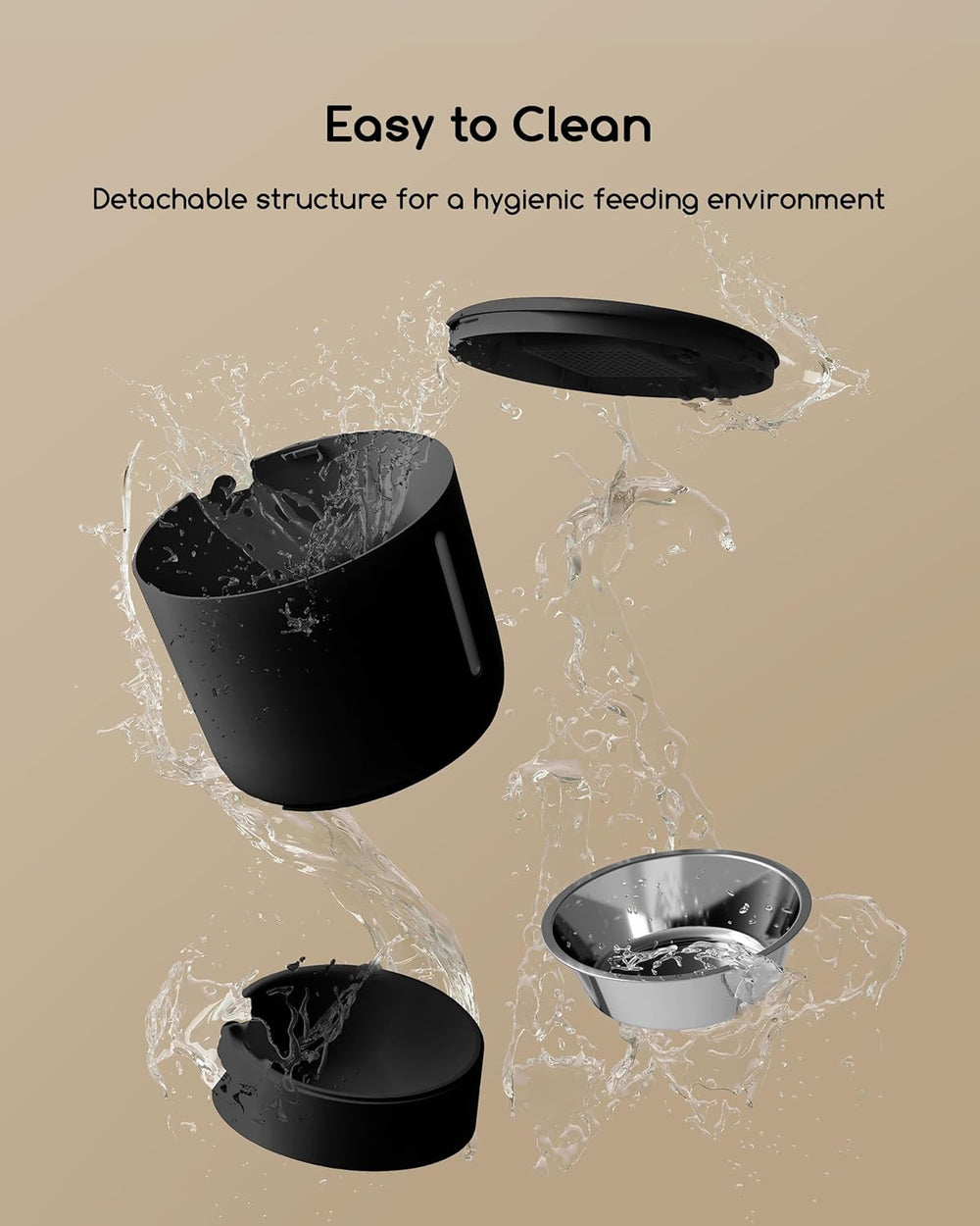 Faroro Futterautomat Katze, 4L Katzenfutter Automat, Futterspender Katze Mit 1–6 Mahlzeiten Per Tag, Portionskontrol, 10s Sprache, Langsames Füttern (Schwarz)