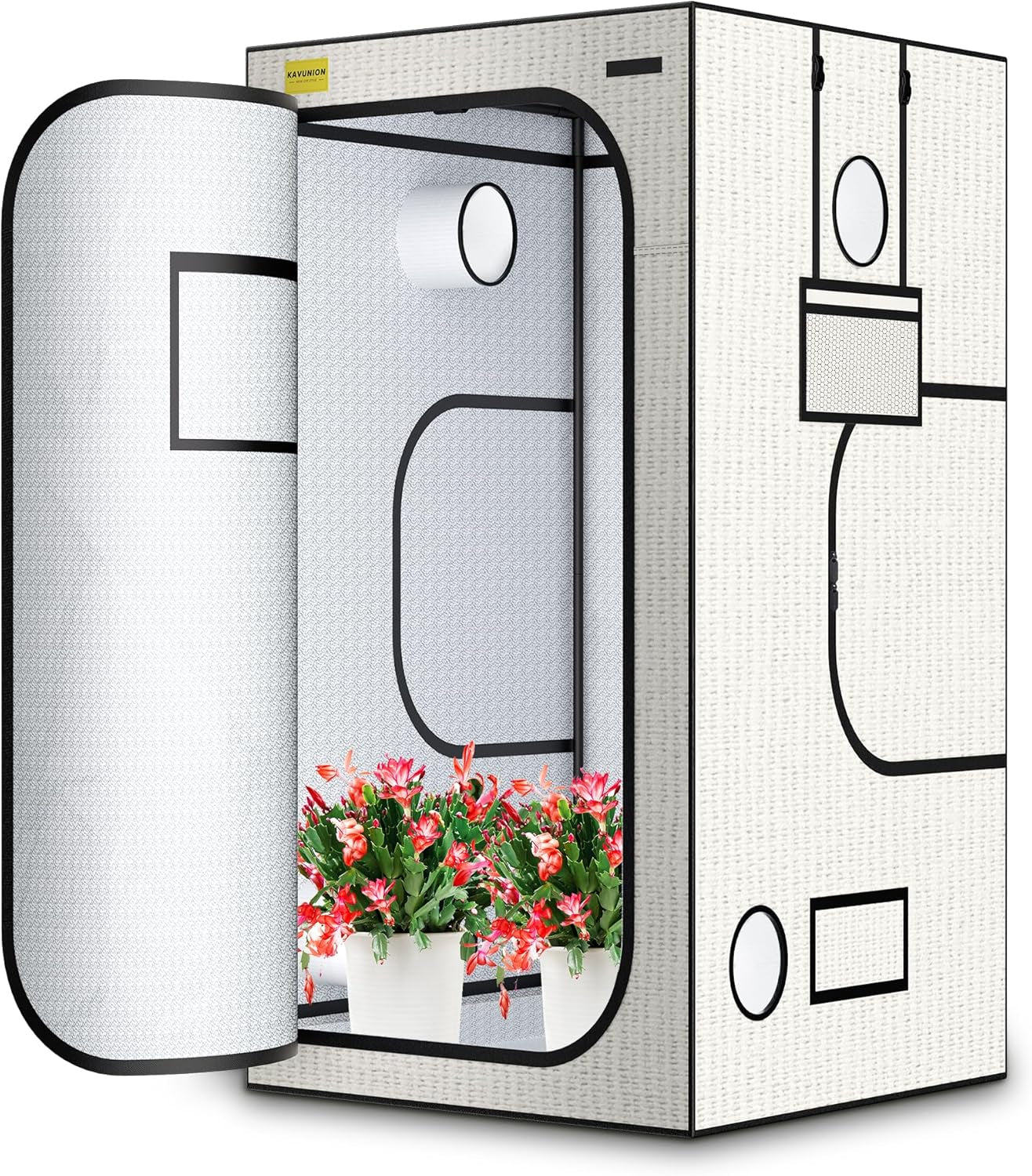 Grow Telt 60x60x180cm, Oxford 600D Materiale med Polyester Reflekterende Film, 22mm stålrør, ventilationsåbninger og udsigtsvinduer, Grow Telte til Hydroponics, drivhuse og indendørs haver
