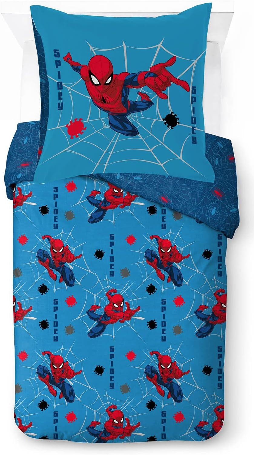 Sengetøj til børn, Disney-figurer, 100% bomuld Sengetøj - børn Naty Shop Blue - Spiderman 135X200/80X80 (2 stk)