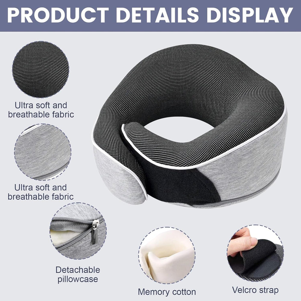 Pernă pentru gât, pernă de călătorie din spumă de memorie, pernă pentru gât din spumă de memorie, design ergonomic, cu mască pentru ochi, 2 dopuri de urechi și pungă de depozitare, perfectă pentru a dormi pe drum atunci când călătoriți Perne ortopedice cervicale Naty Shop