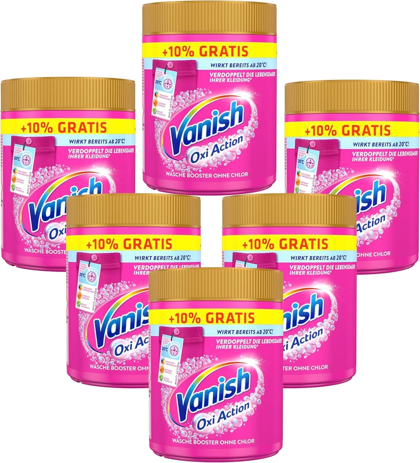 Vanish Oxi Action Powder Pink - 1 X 1,65 Kg - klorfri pletfjernelse og vasketøjsforbedringspulver - til farvet vasketøj Vaskemidler Naty Shop Sæt 6 x 605 gram
