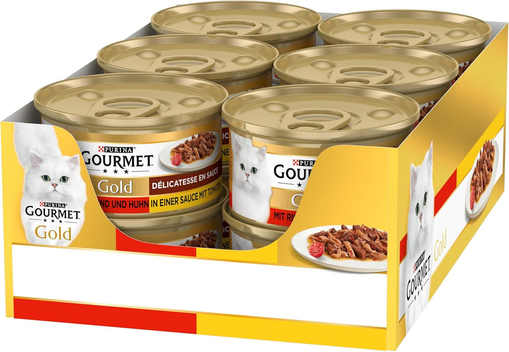 Hrană umedă pentru pisici Gourmet Gold Délicatesse en Sauce cu vită și pui, pachet de 12 (12 x 85g)