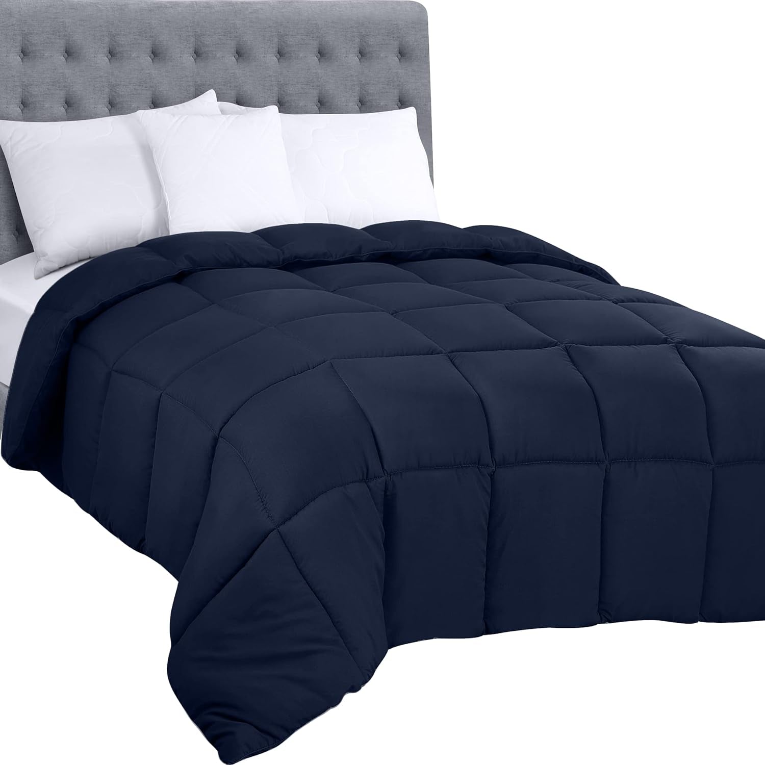 Utopia Sengetøj Helsæson Dyne 250g/m² Plys silikoniseret fiberfyld Dobbeltseng syet i æske (Dobbeltseng XL Lysegrå) Naty Shop Quilts Navy Twin