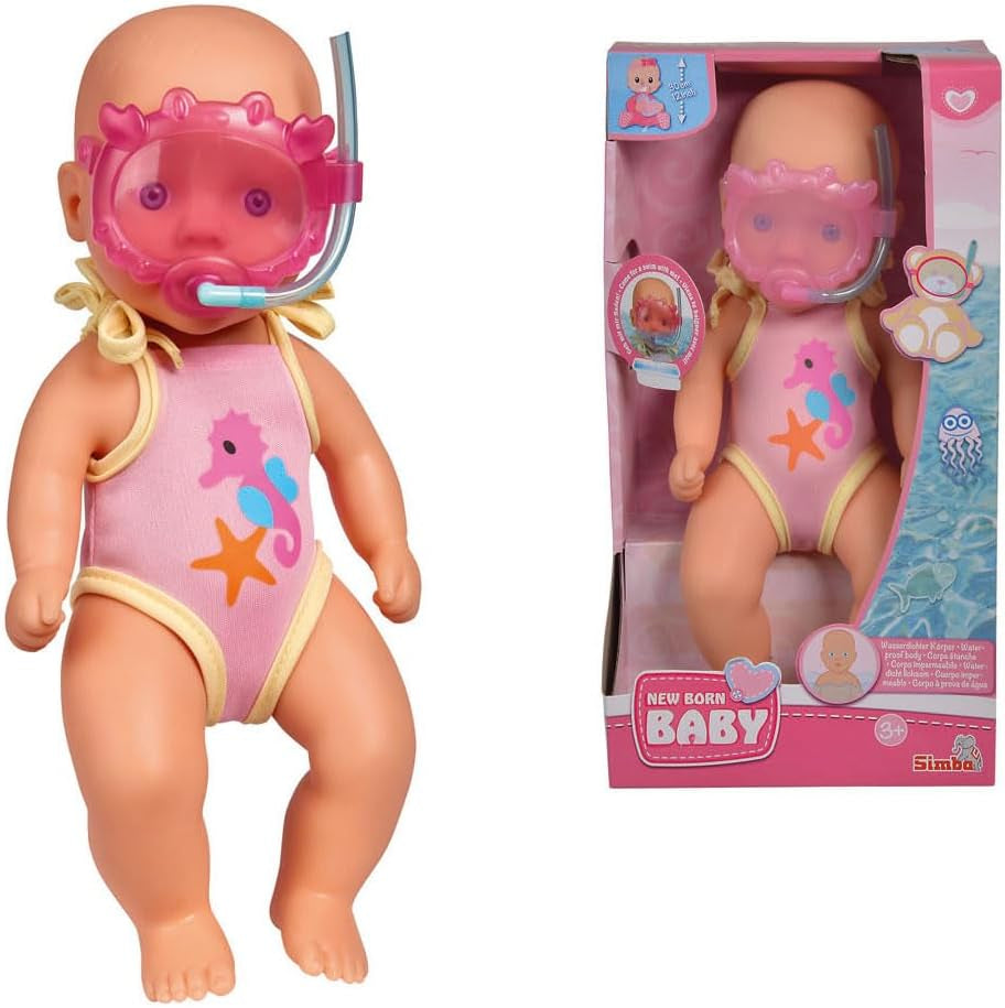 Simba 105030172 - Nyfødt babybadedukke, vinyldukke i badedragt med svømmebriller, 30 cm, dukke, alder 3+ Dukker Naty Shop