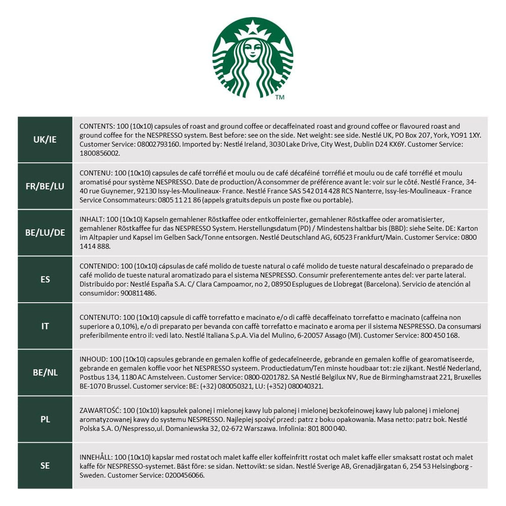 STARBUCKS Blonde Espresso Roast by Nespresso, Helle Röstung, Kaffeekapseln 10 x 10 (100 Kapseln)