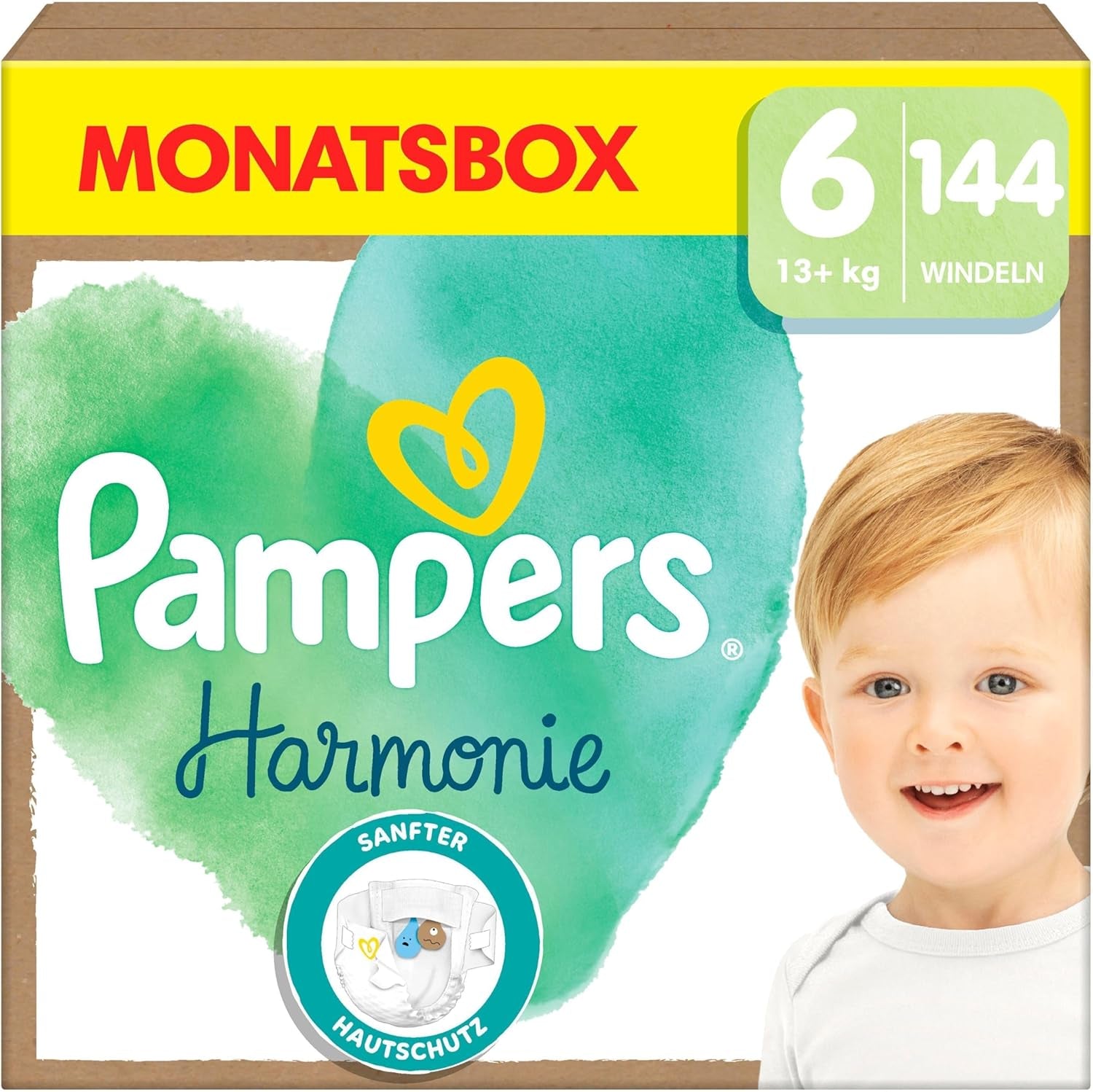 Pampers Harmony bleer størrelse 6, 144 bleer, 13 kg+, skånsom hudbeskyttelse med 100 % Pampers beskyttelse