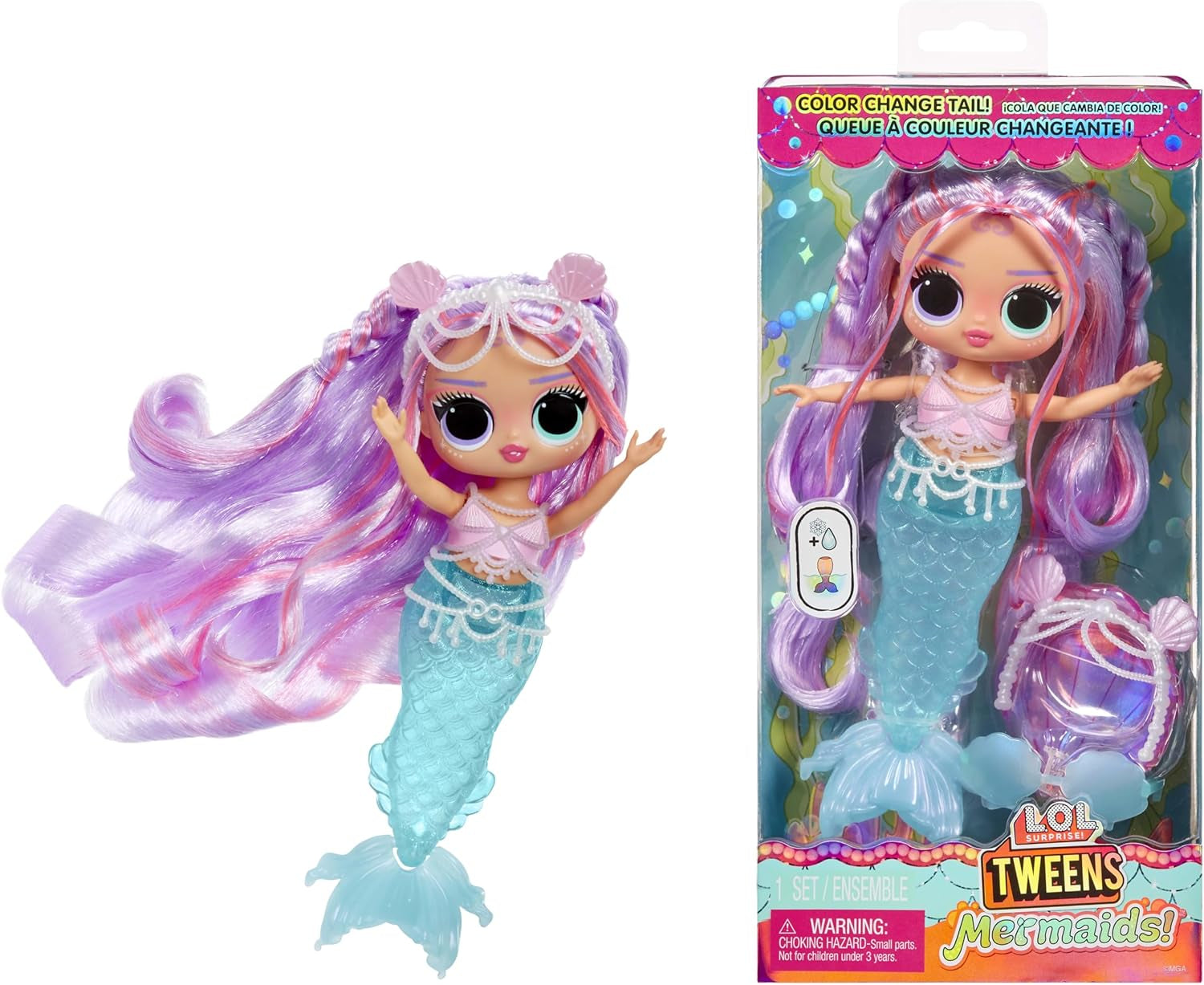 L.O.L. Surprise! Tweens - Sirena Lola Waves - păpușă la modă cu coadă care își schimbă culoarea, aripioară mobilă și accesorii frumoase - jucărie pentru copii și colecționari de la 4 ani Papusi Naty Shop Lana Marine