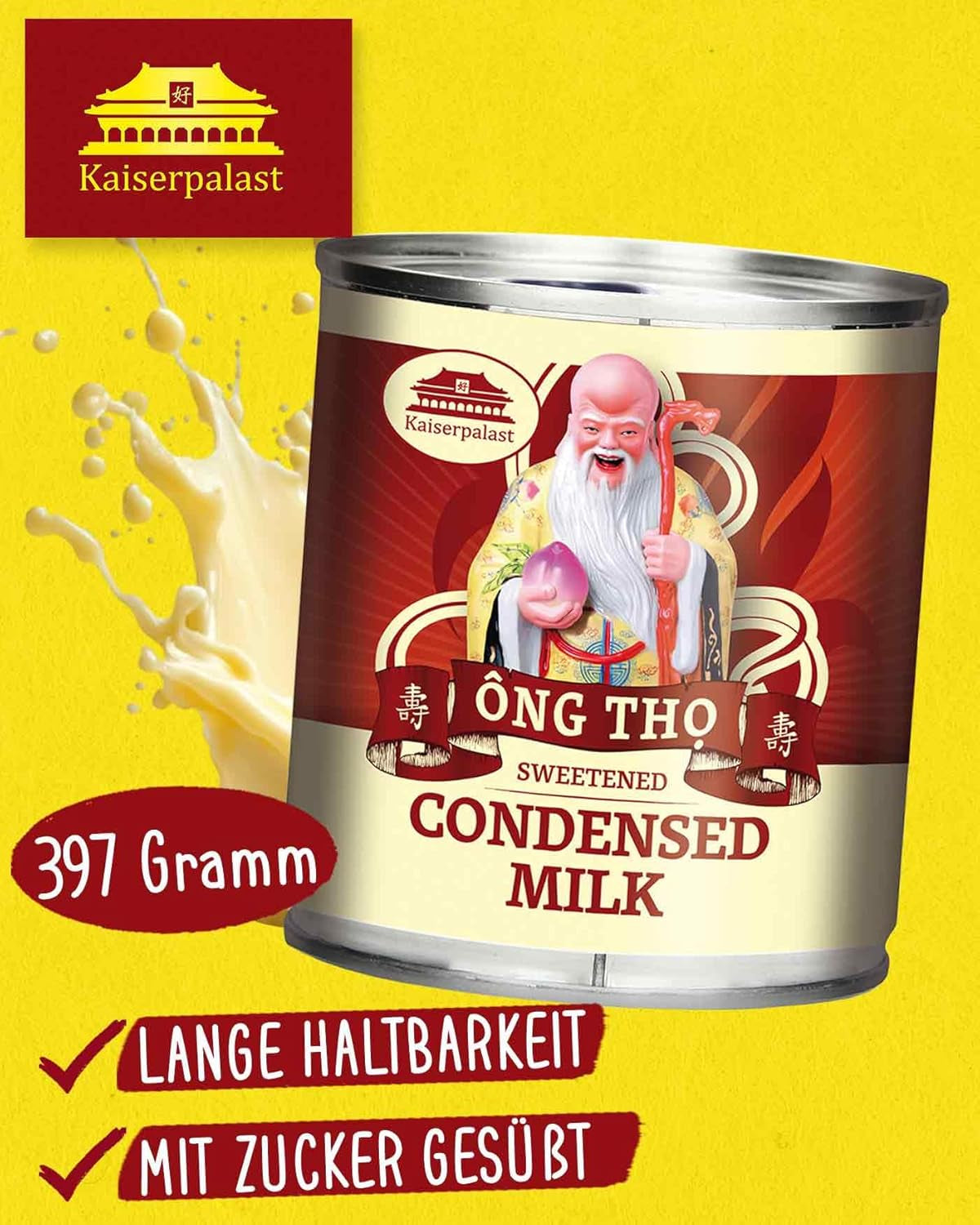 Kaiserpalast Kondenseret Mælk 8% Fettanteil, saft, til Süßen fra Kaffee og Tea eller zum Kochen og Backen, 1 x 397 g