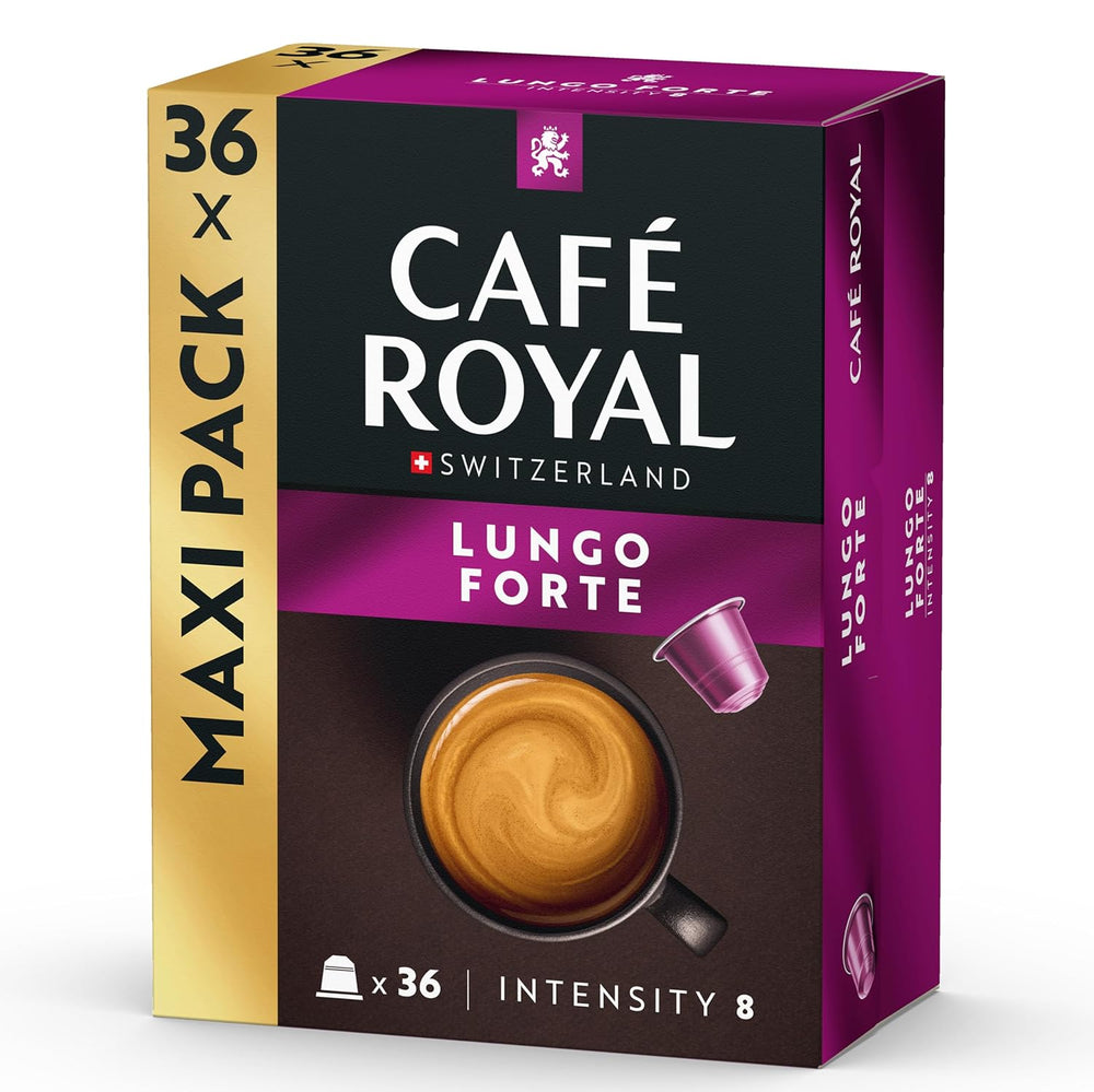 Café Royal Lungo Forte – Nespresso®-kompatible Kaffeekapseln, 100 % Arabica, würzig, dunkle Röstung, Intensität 8/12, Rainforest Alliance, 36 Kapseln