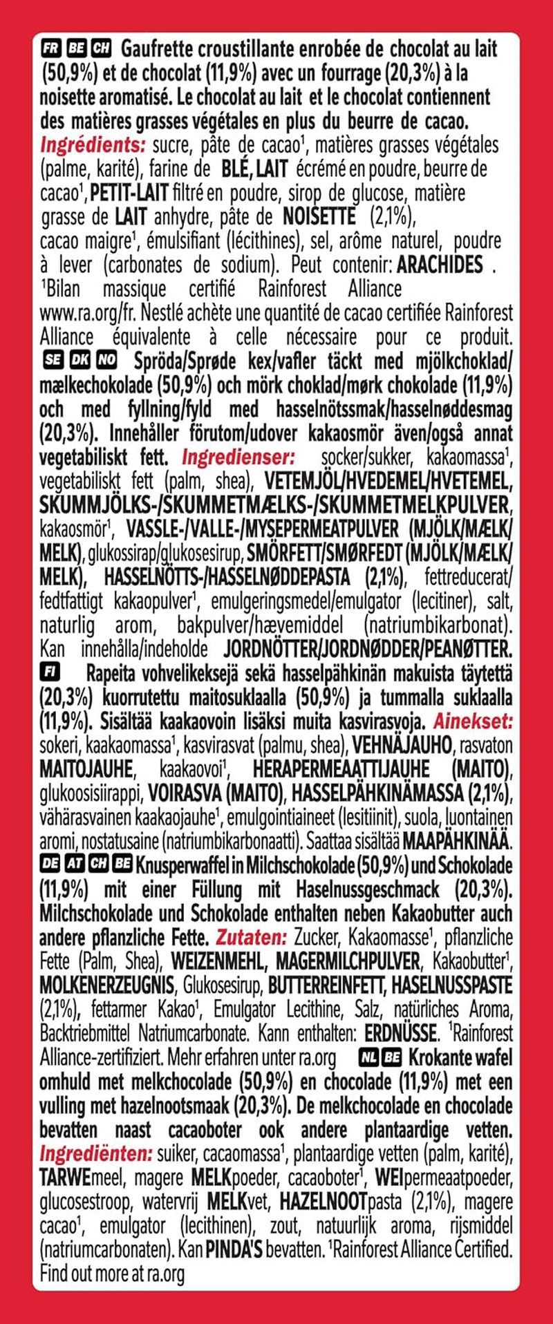 Nestlé Hasselnut Bar Crispy Wafer med cremet hasselnøddefyld og marmoreret chokoladecover 2 pakke (1 x 99g)