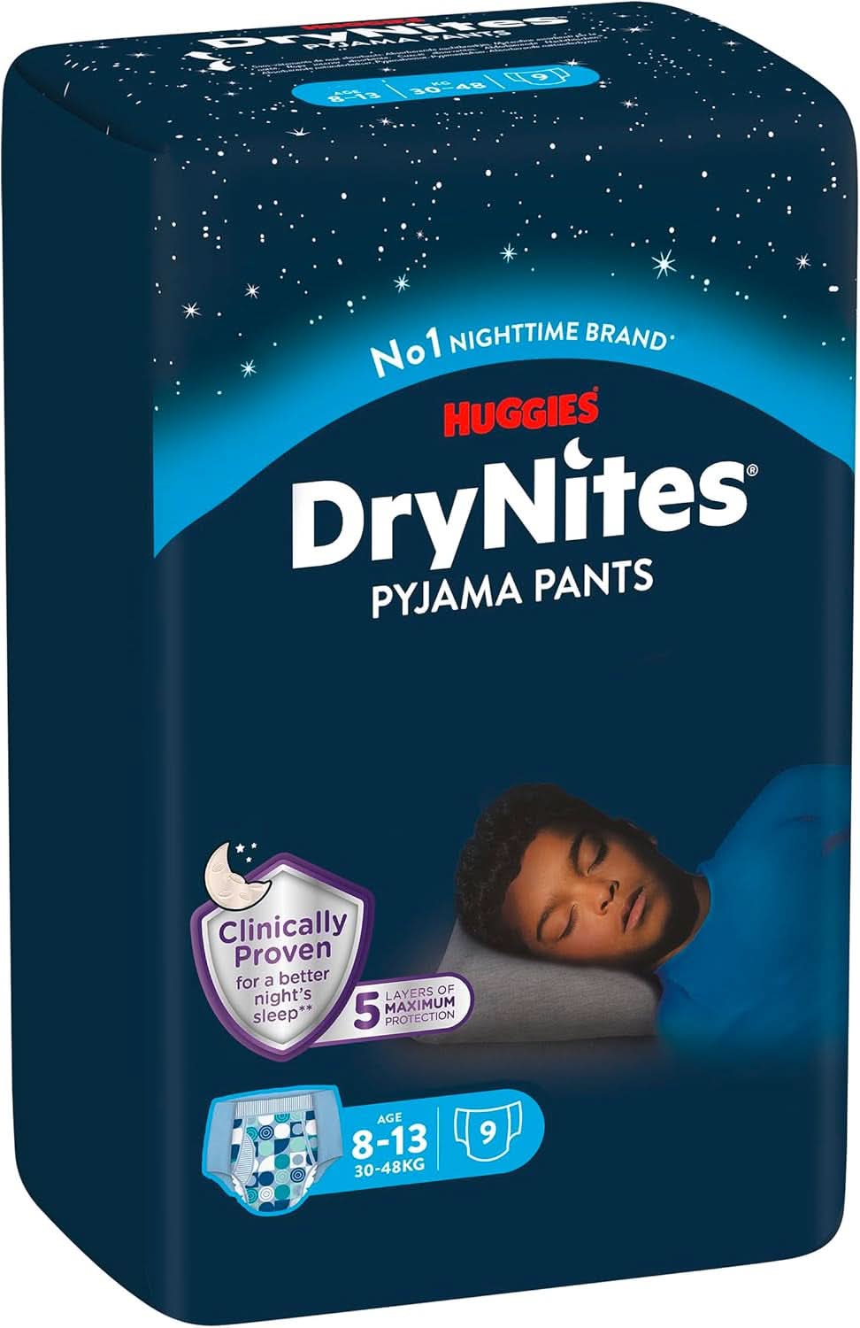 Huggies Drynites Superabsorberende nattbleer, til drenge 8-13 år (30-48 kg), 9 stk Mor og barn Naty Shop